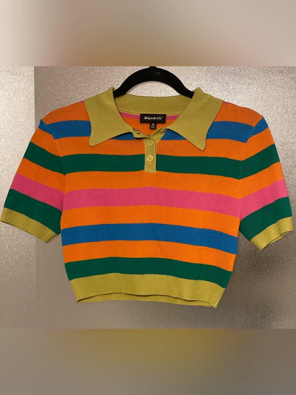 36 Point 5 Striped Polo Crop Sweater in Orange, Green, Blue & Pink